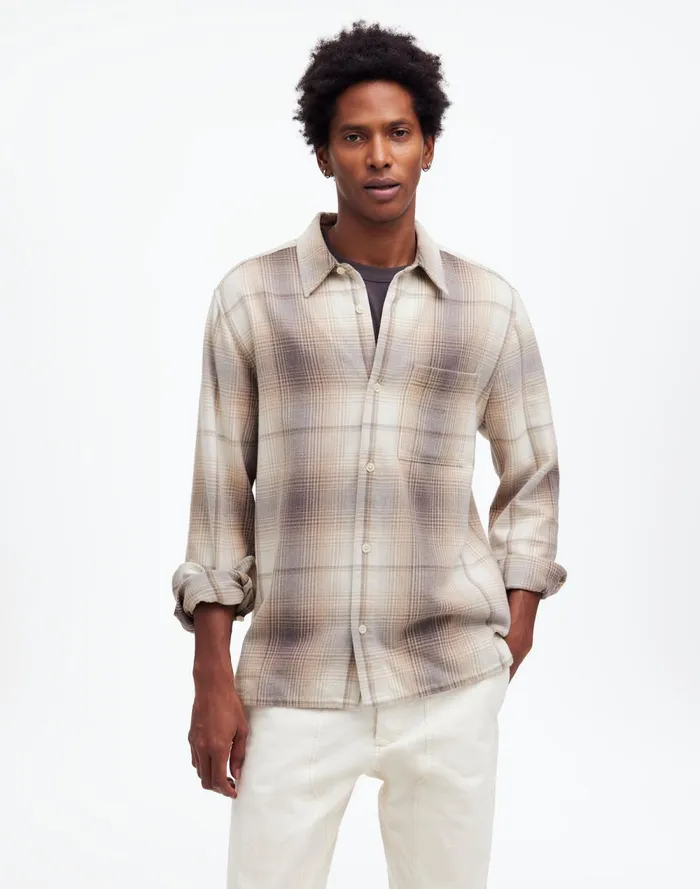 Men Shirts Madewell Easy Shirt In Brushed Flannel Black Coal