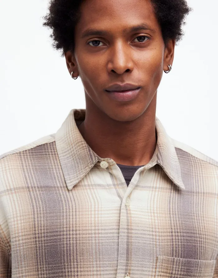 Men Shirts Madewell Easy Shirt In Brushed Flannel Black Coal