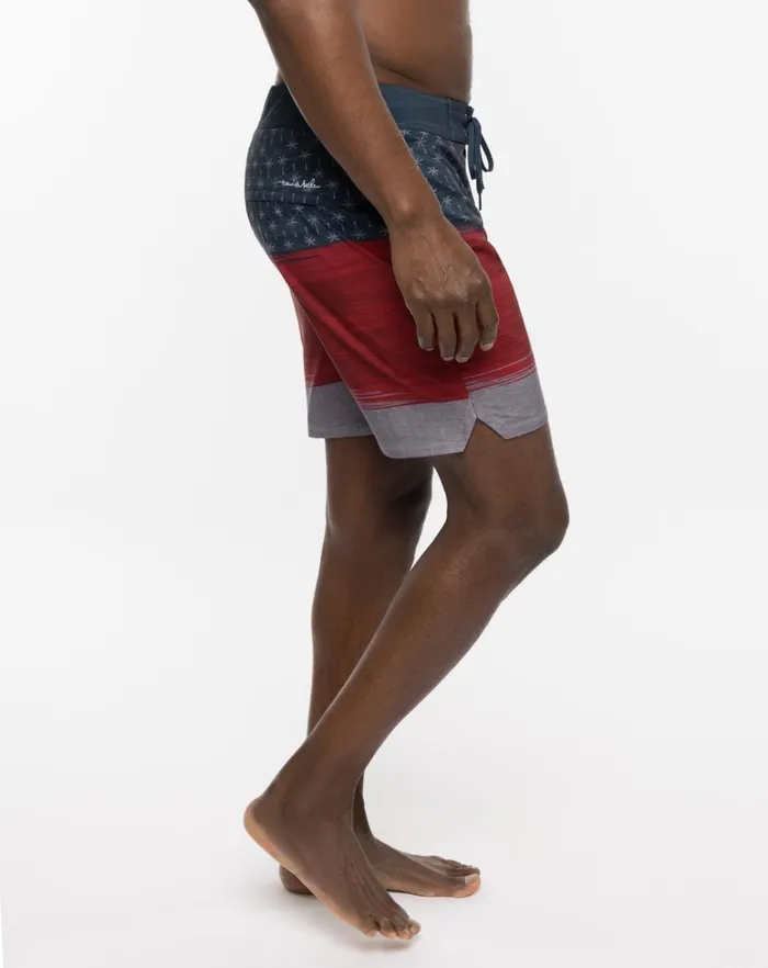 Men Shorts TravisMathew MURICA FUN BOARDSHORT Heather Blue Nights Men Shorts TravisMathew MURICA FUN BOARDSHORT Heather Blue Nights