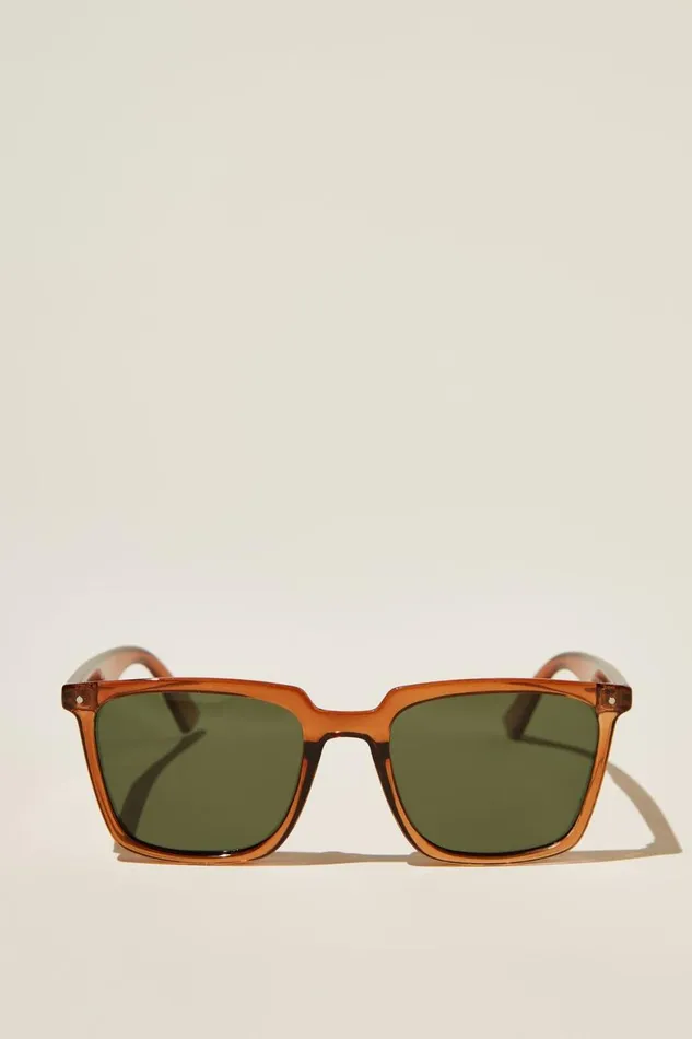 Men Sunglasses Cotton On Newtown Polarized Sunglasses Toffee Dark Green
