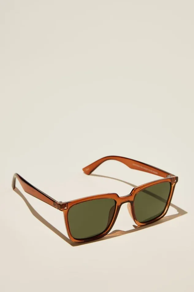 Men Sunglasses Cotton On Newtown Polarized Sunglasses Toffee Dark Green