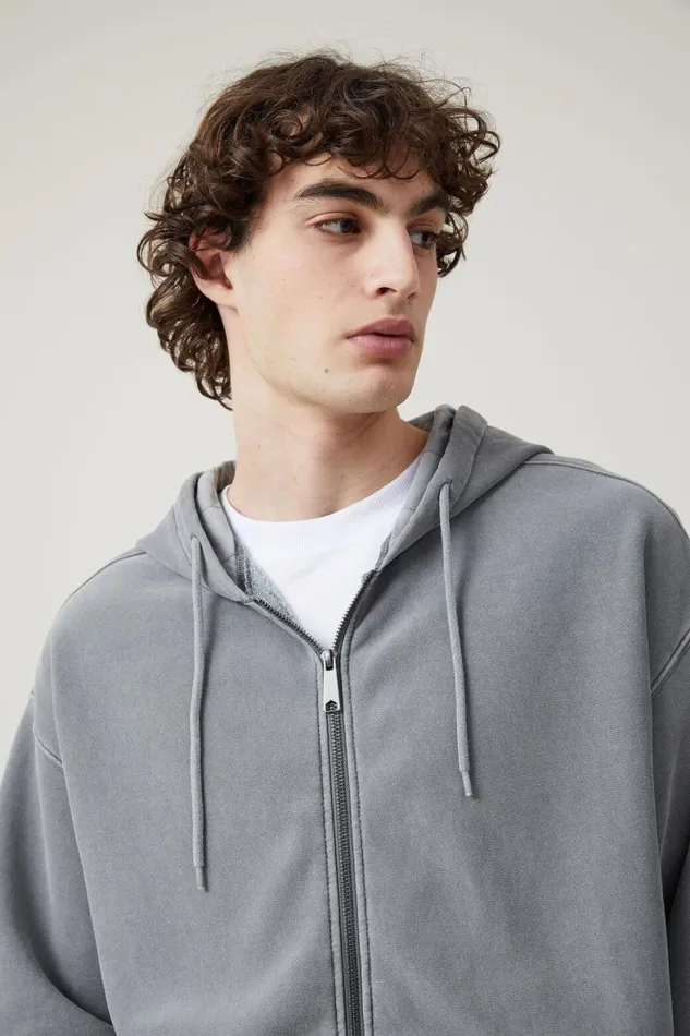 Men Sweats and Hoodies Cotton On Oversized Zip Up Hoodie Slate Stone