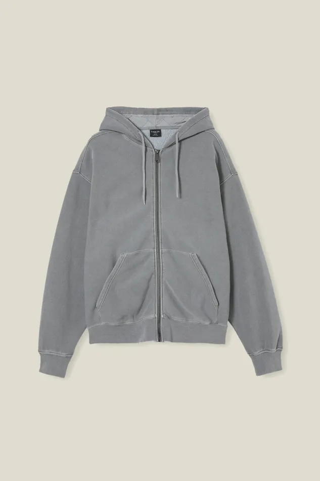 Men Sweats and Hoodies Cotton On Oversized Zip Up Hoodie Slate Stone