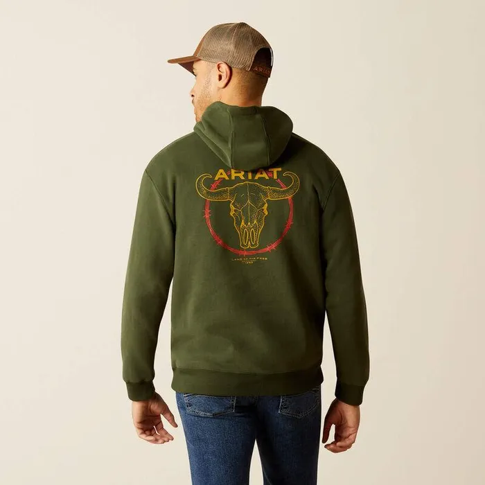 Men Sweatshirts and Hoodies Ariat Barbwire Skull Hoodie Dark Green