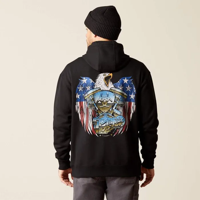 Men Sweatshirts and Hoodies Ariat Rebar Workman Moto Eagle Hoodie Black