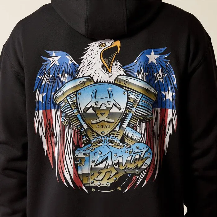 Men Sweatshirts and Hoodies Ariat Rebar Workman Moto Eagle Hoodie Black