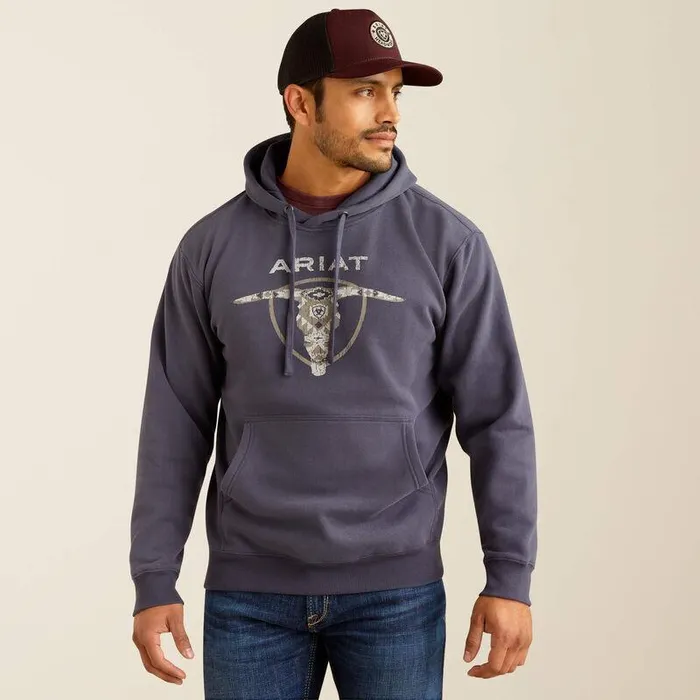 Men Sweatshirts and Hoodies Ariat Southwestern Longhorn Hoodie Odyssey Grey