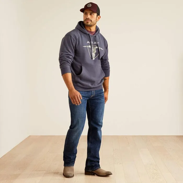 Men Sweatshirts and Hoodies Ariat Southwestern Longhorn Hoodie Odyssey Grey
