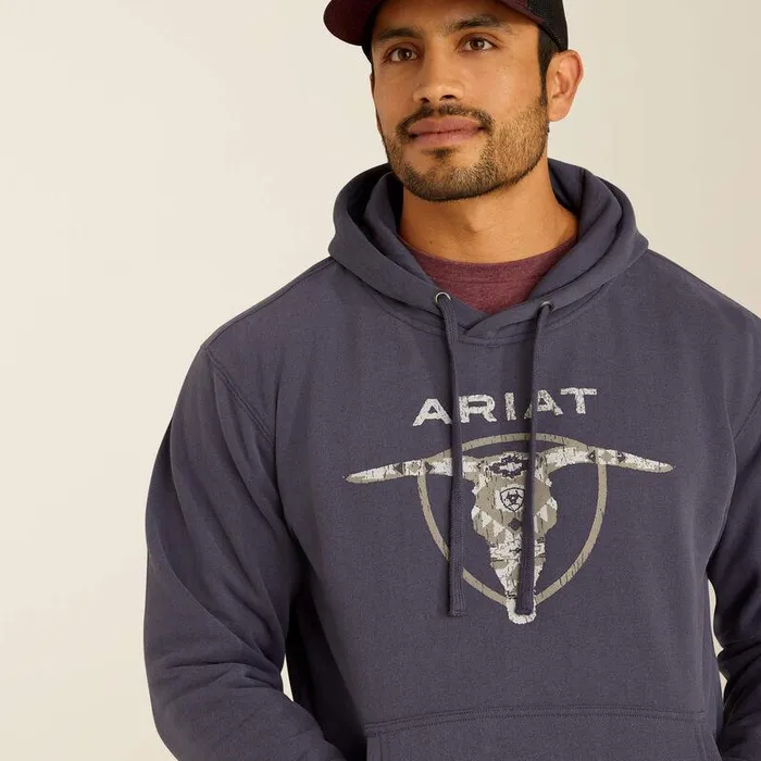 Men Sweatshirts and Hoodies Ariat Southwestern Longhorn Hoodie Odyssey Grey