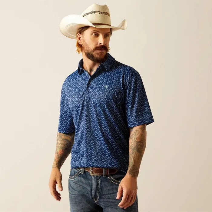 Men TShirts and Polos Ariat All Over Print Polo Blue Depths