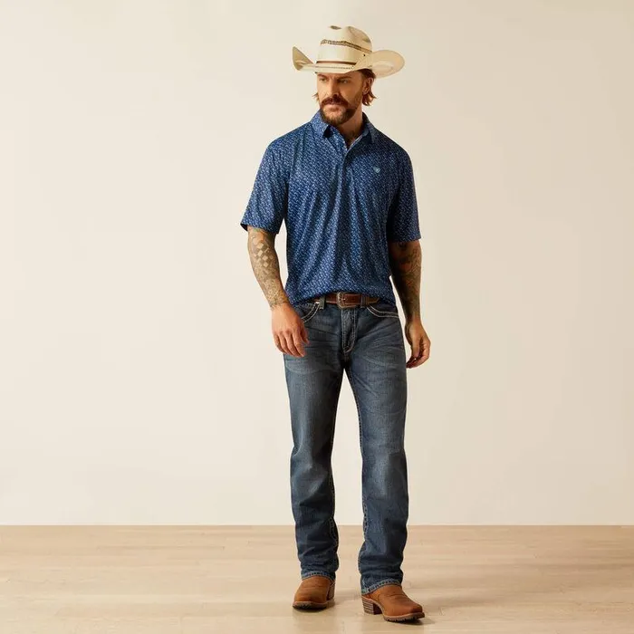 Men TShirts and Polos Ariat All Over Print Polo Blue Depths Men TShirts and Polos Ariat All Over Print Polo Blue Depths