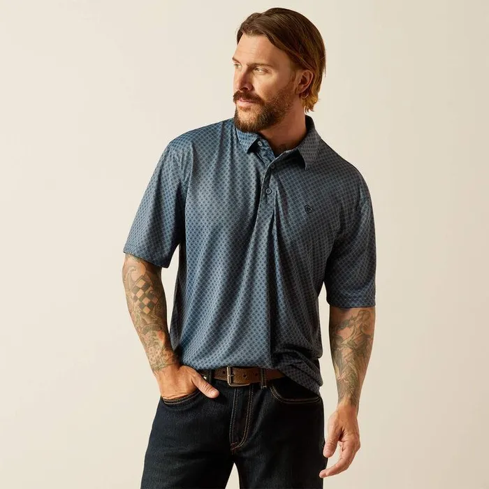 Men TShirts and Polos Ariat All Over Print Polo Newsboy Blue