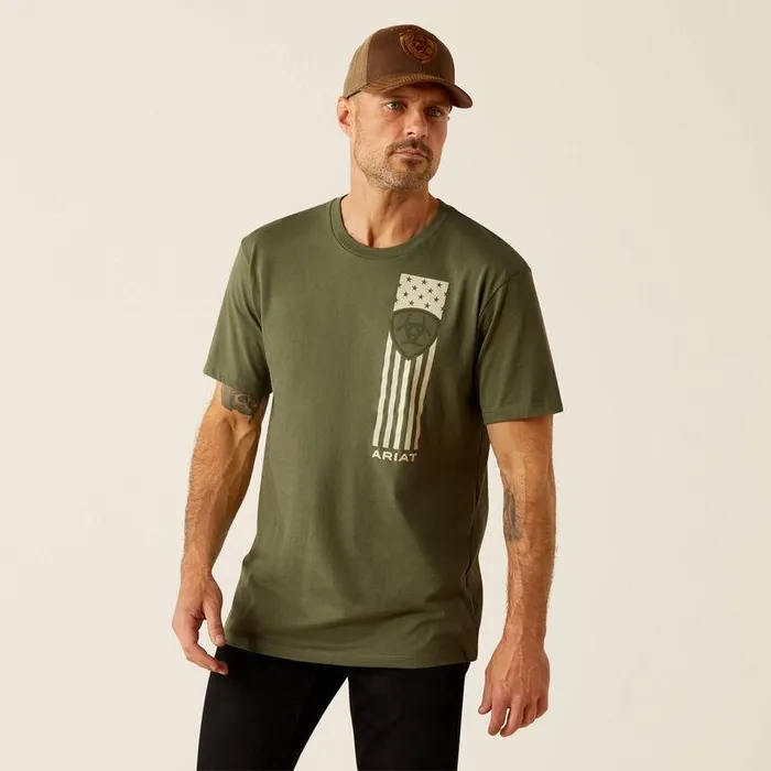 Men TShirts and Polos Ariat Ariat Patriot Stripe TShirt Surplus Green