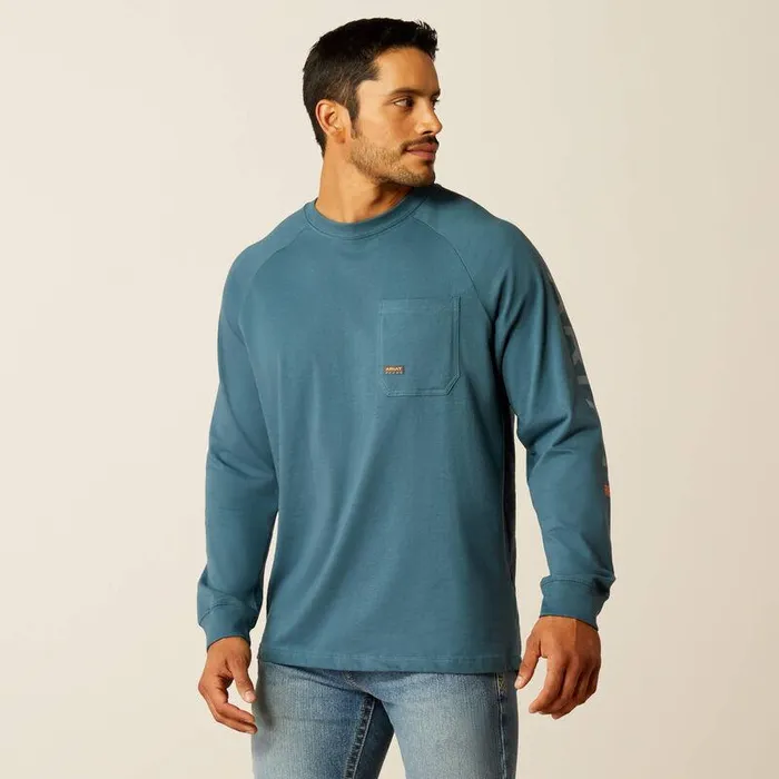 Men TShirts and Polos Ariat Rebar Cotton Strong Graphic TShirt Stargazersmoke Blue