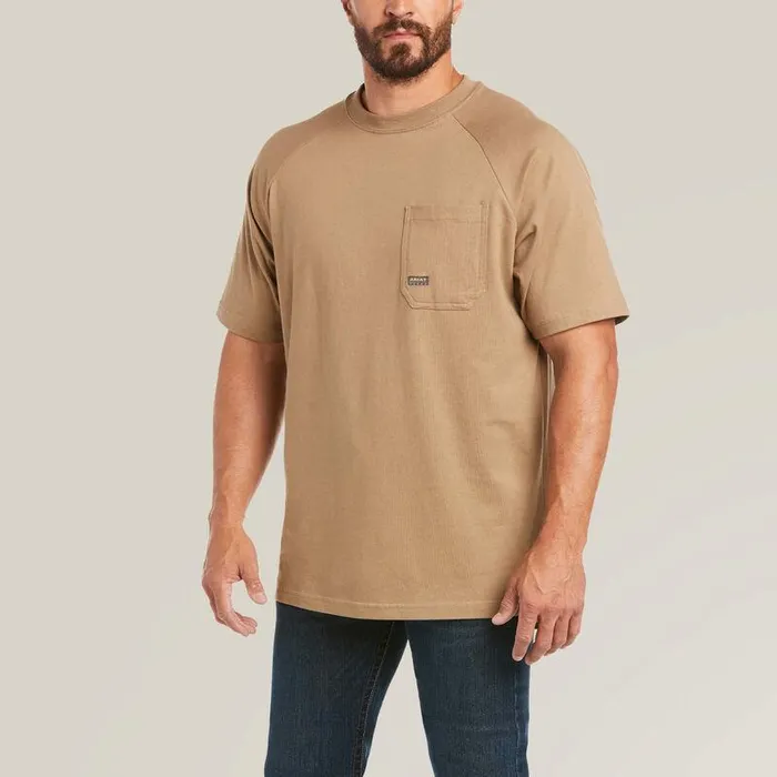Men TShirts and Polos Ariat Rebar Cotton Strong TShirt Khaki