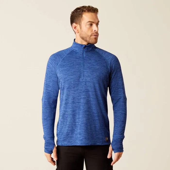 Men TShirts and Polos Ariat Rebar Gridwork Baselayer 14 Zip TShirt Glacier Blue