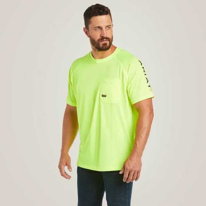 Men TShirts and Polos Ariat Rebar Heat Fighter TShirt Neon Lime