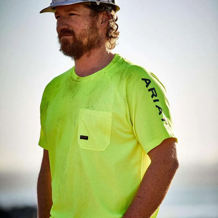 Men TShirts and Polos Ariat Rebar Heat Fighter TShirt Neon Lime