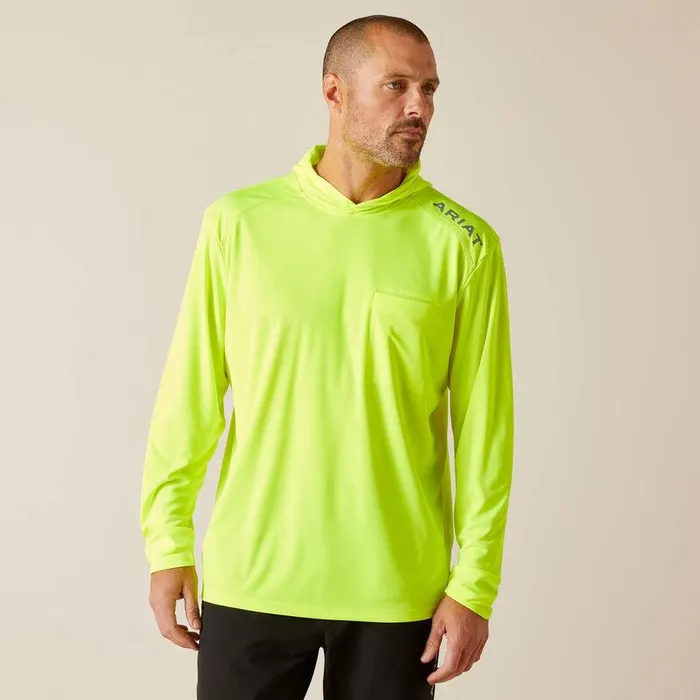 Men TShirts and Polos Ariat Rebar Sunblocker Hooded TShirt Safety Yellow