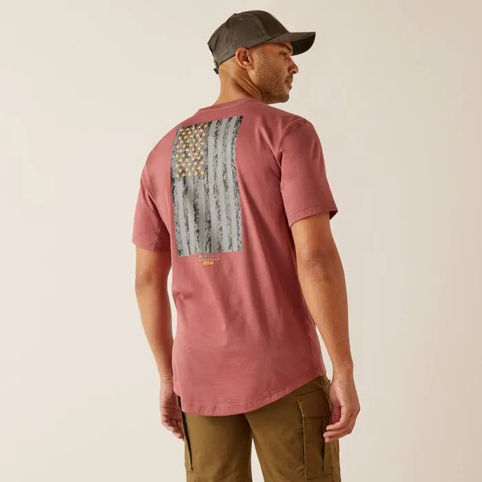 Men TShirts and Polos Ariat Rebar Workman Reflective Flag TShirt Roan Rouge