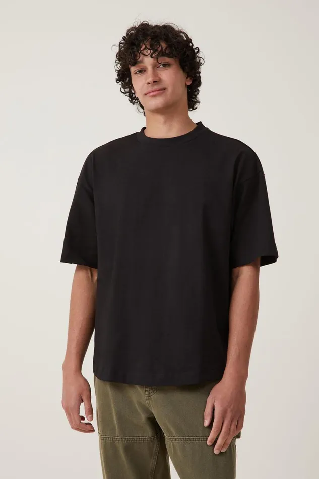 Men Tees and Tanks Cotton On Box Fit Scooped Hem TShirt Black
