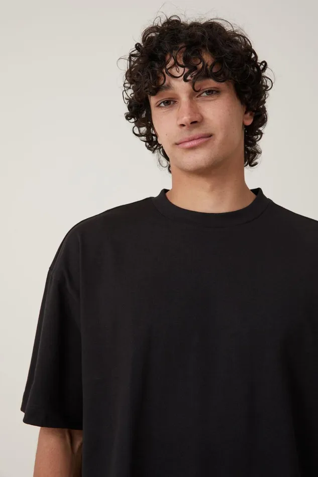 Men Tees and Tanks Cotton On Box Fit Scooped Hem TShirt Black
