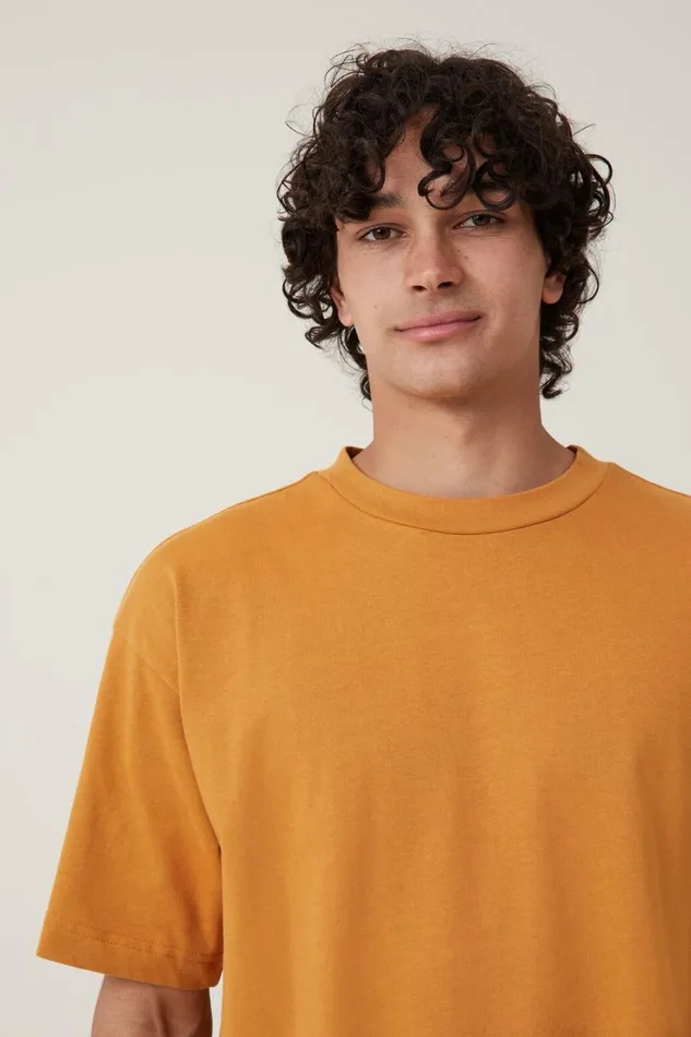 Men Tees and Tanks Cotton On Box Fit Scooped Hem TShirt Buckskin Gold