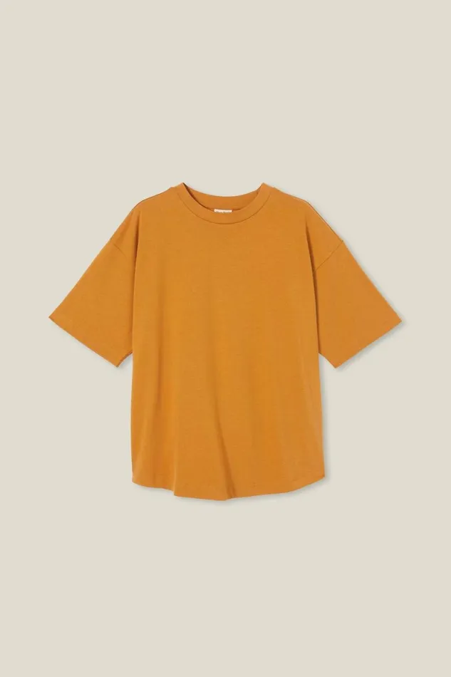 Men Tees and Tanks Cotton On Box Fit Scooped Hem TShirt Buckskin Gold