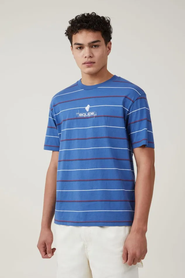 Men Tees and Tanks Cotton On Loose Fit Stripe TShirt Royal Blue Easy Stripe Equipe