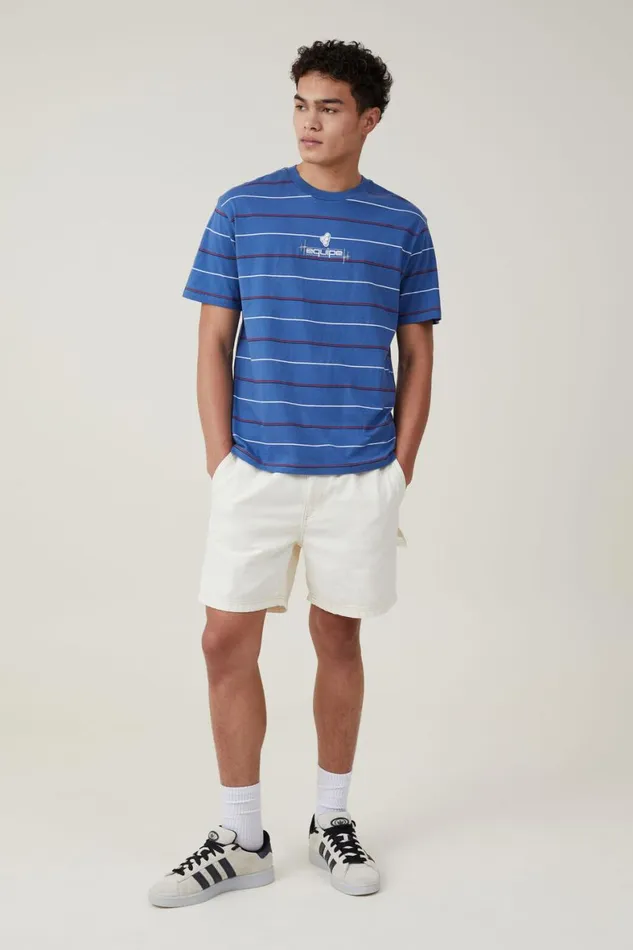 Men Tees and Tanks Cotton On Loose Fit Stripe TShirt Royal Blue Easy Stripe Equipe