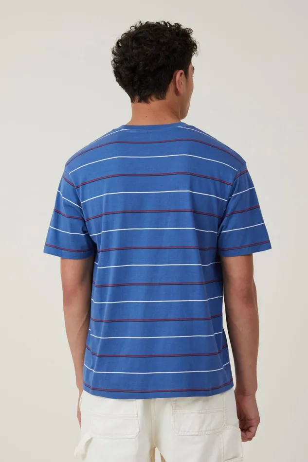 Men Tees and Tanks Cotton On Loose Fit Stripe TShirt Royal Blue Easy Stripe Equipe
