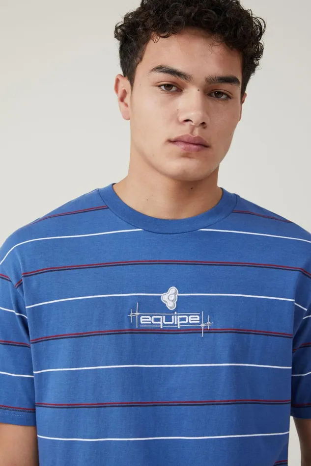 Men Tees and Tanks Cotton On Loose Fit Stripe TShirt Royal Blue Easy Stripe Equipe