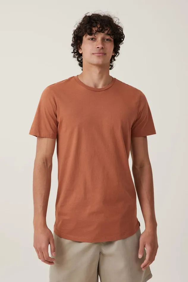 Men Tees and Tanks Cotton On Organic Longline TShirt Terracotta