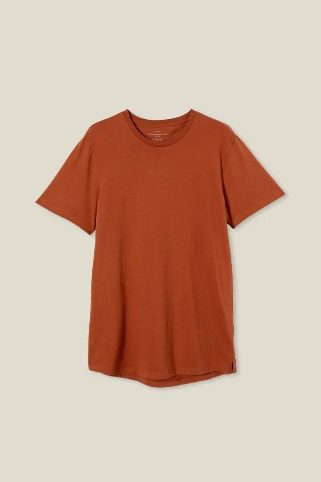 Men Tees and Tanks Cotton On Organic Longline TShirt Terracotta