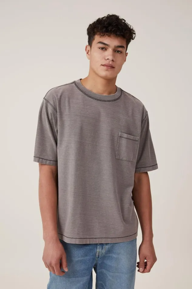 Men Tees and Tanks Cotton On Short Fit Reversed TShirt Slate Stone