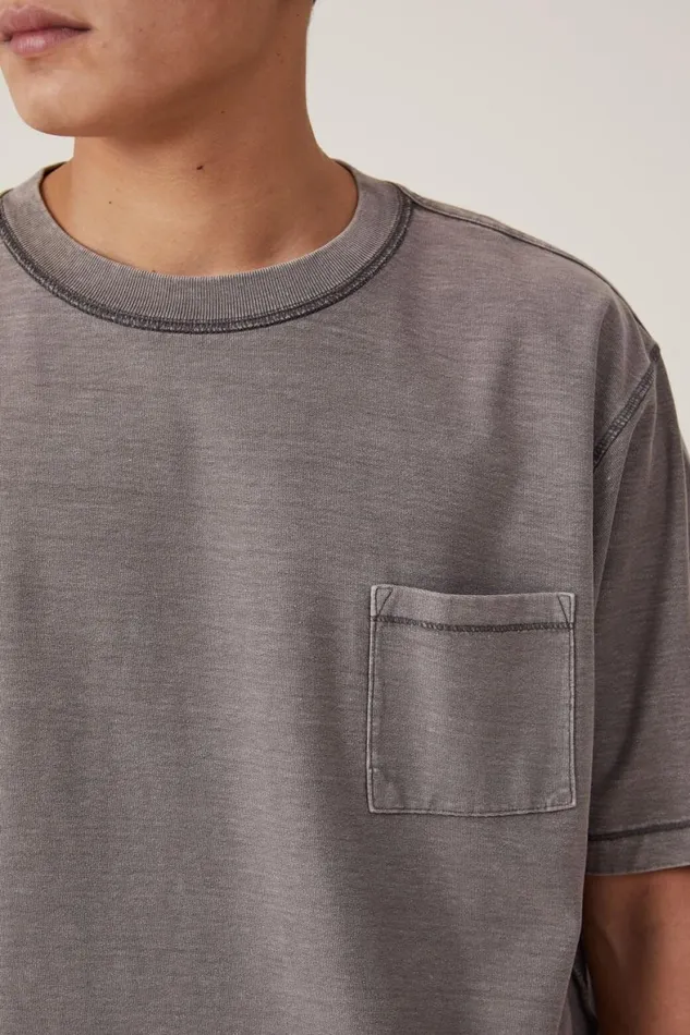 Men Tees and Tanks Cotton On Short Fit Reversed TShirt Slate Stone