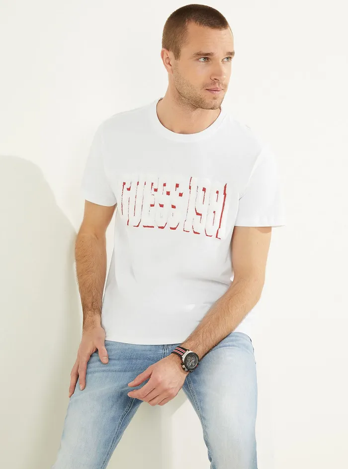 Men Tees and Tanks GUESS Eco White Academy Logo Tshirt