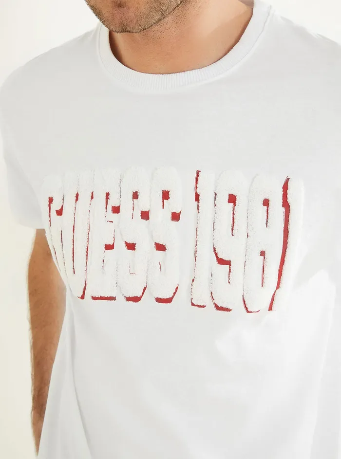 Men Tees and Tanks GUESS Eco White Academy Logo Tshirt Men Tees and Tanks GUESS Eco White Academy Logo Tshirt