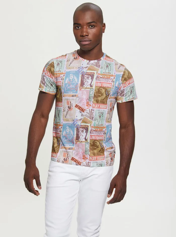 Men Tees and Tanks GUESS Eco White Multi Global Postcard Tshirt