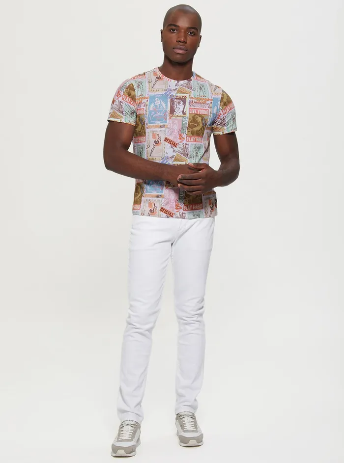 Men Tees and Tanks GUESS Eco White Multi Global Postcard Tshirt