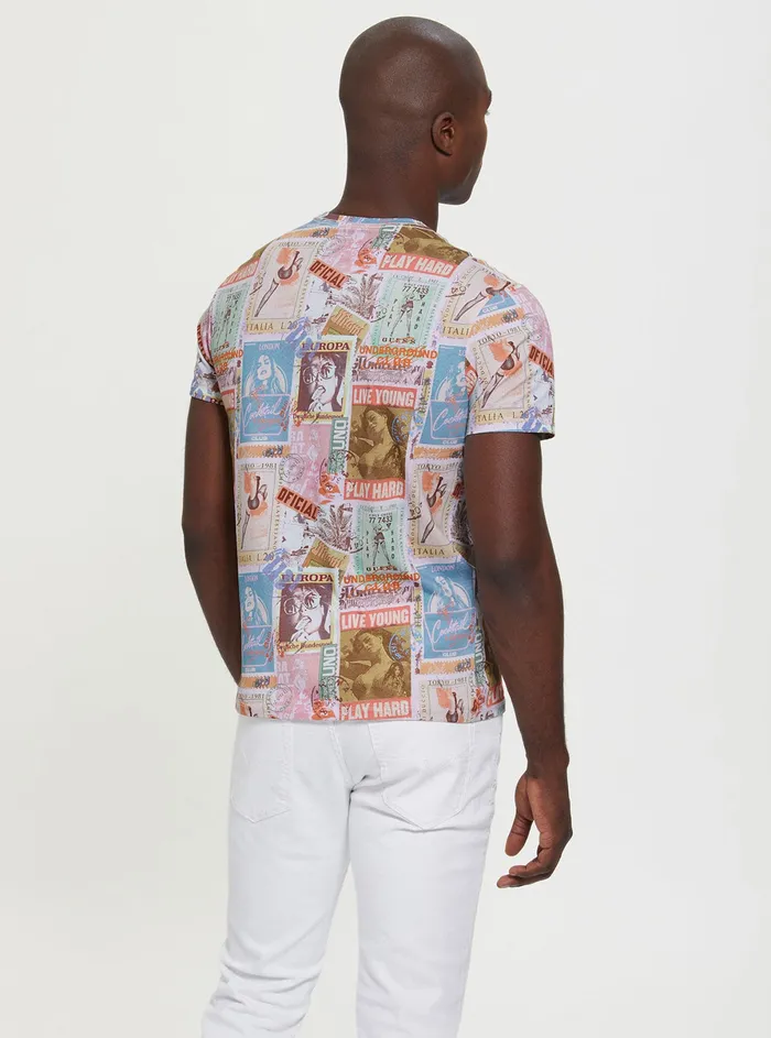 Men Tees and Tanks GUESS Eco White Multi Global Postcard Tshirt