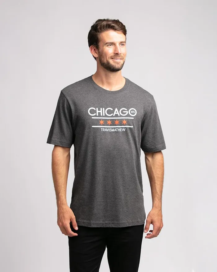 Men Tees TravisMathew MODERNIST TEE Heather Grey Pinstri
