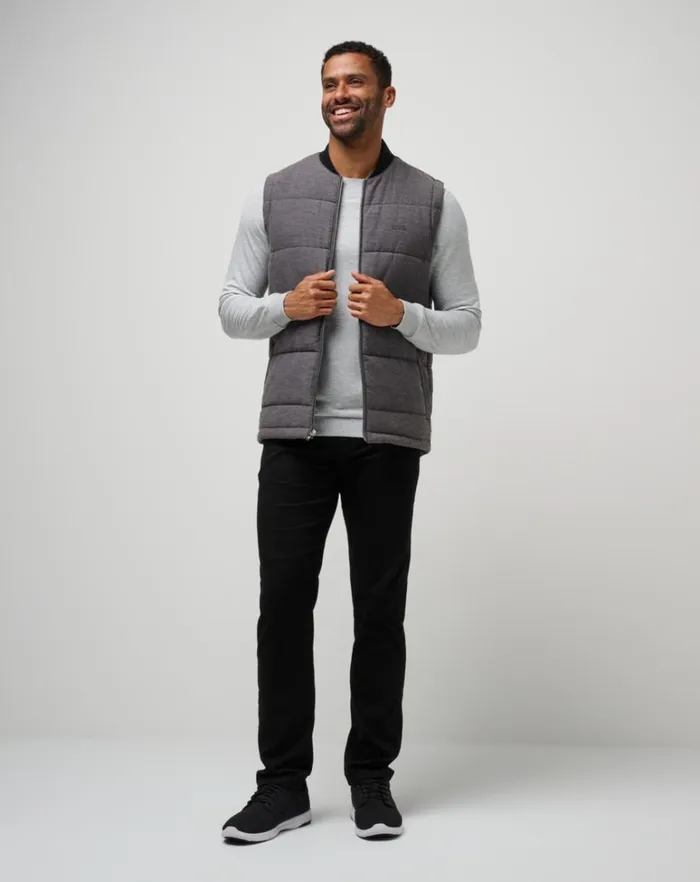 Men Vests TravisMathew CLIMATE DROP VEST Heather Black Men Vests TravisMathew CLIMATE DROP VEST Heather Black