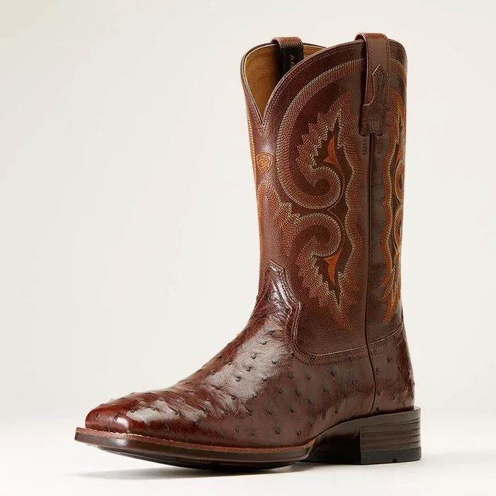Men Western Boots Ariat Barley Ultra Western Boot Dark Tabac Full Quill Ostrich