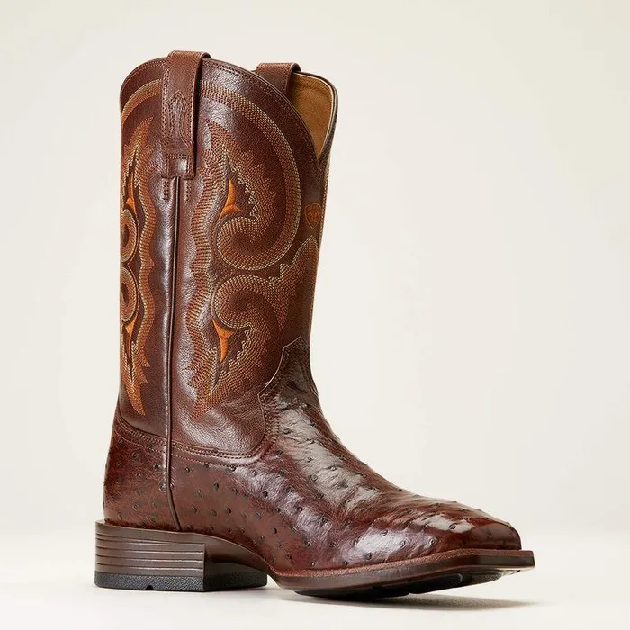 Men Western Boots Ariat Barley Ultra Western Boot Dark Tabac Full Quill Ostrich