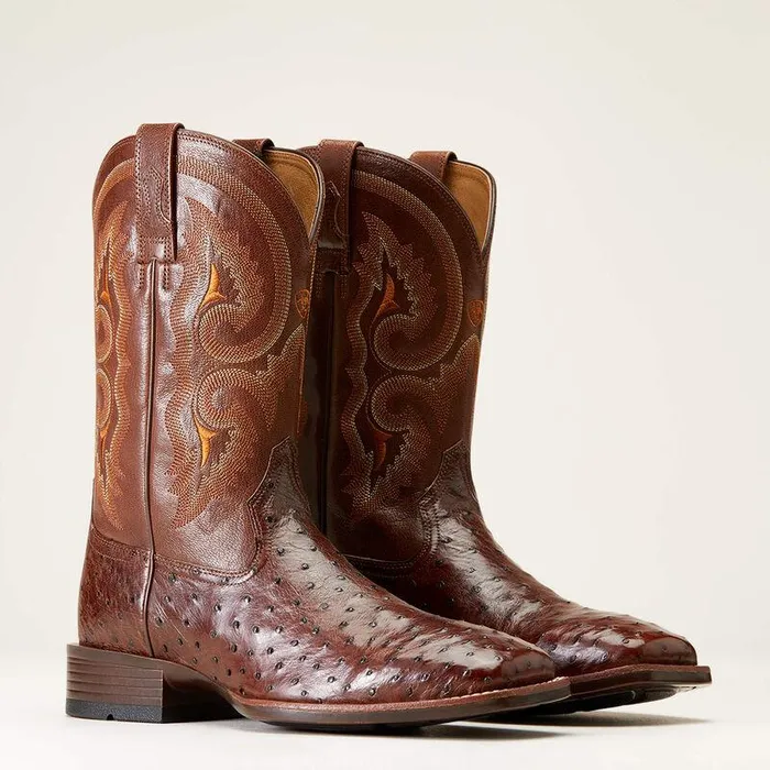 Men Western Boots Ariat Barley Ultra Western Boot Dark Tabac Full Quill Ostrich