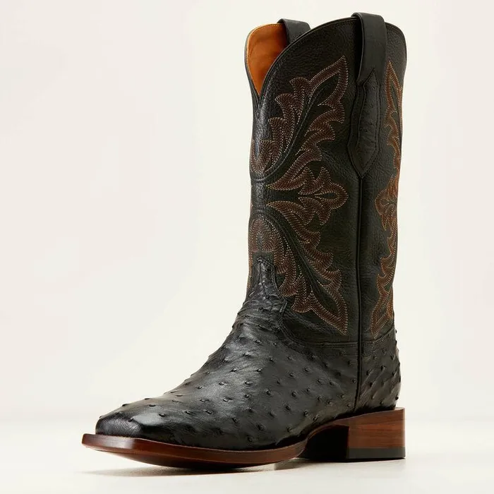Men Western Boots Ariat Bench Made Bassett Western Boot Black Full Quill Ostrich
