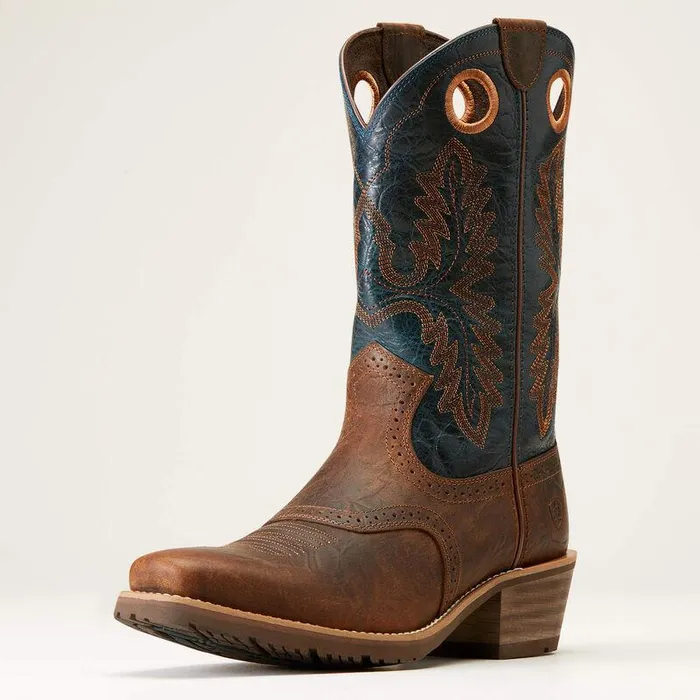 Men Western Boots Ariat Hybrid Roughstock Square Toe Cowboy Boot Fiery Brown Crunch