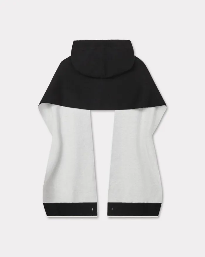 MenWomen 039Boke Flower 20039 Hooded Scarf In Wool And Cotton Black Kenzo Scarves