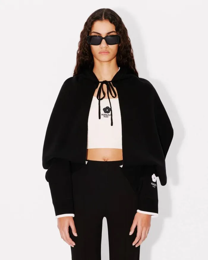 MenWomen 039Boke Flower 20039 Hooded Scarf In Wool And Cotton Black Kenzo Scarves
